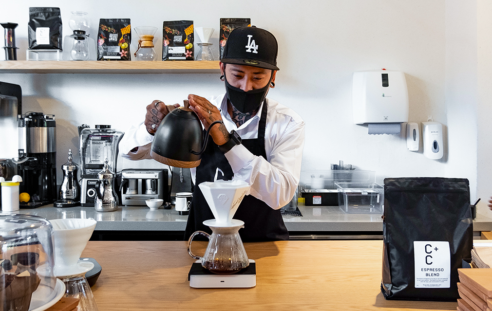 Barista preparing coffee