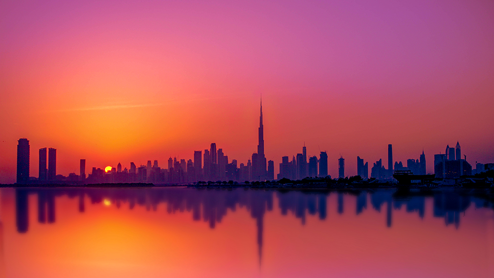 Dubai skyline at sunset